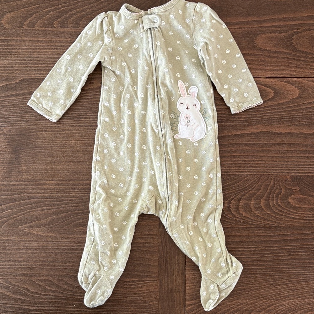 Carter's Light Green Polka Dot Bunny Footie